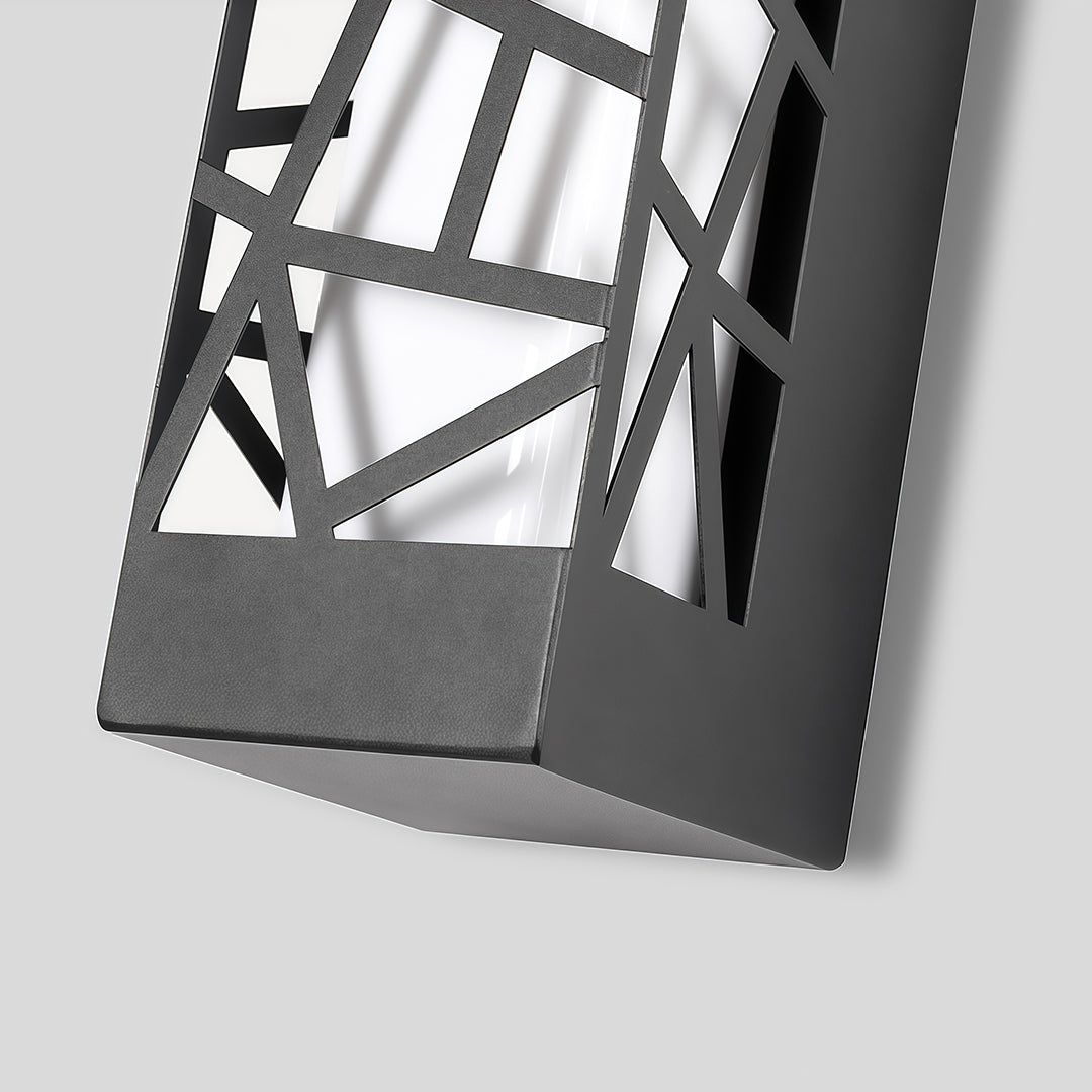 Modern luxury chandeliers style outdoor wall mount lights close-up showing geometric cutout detail