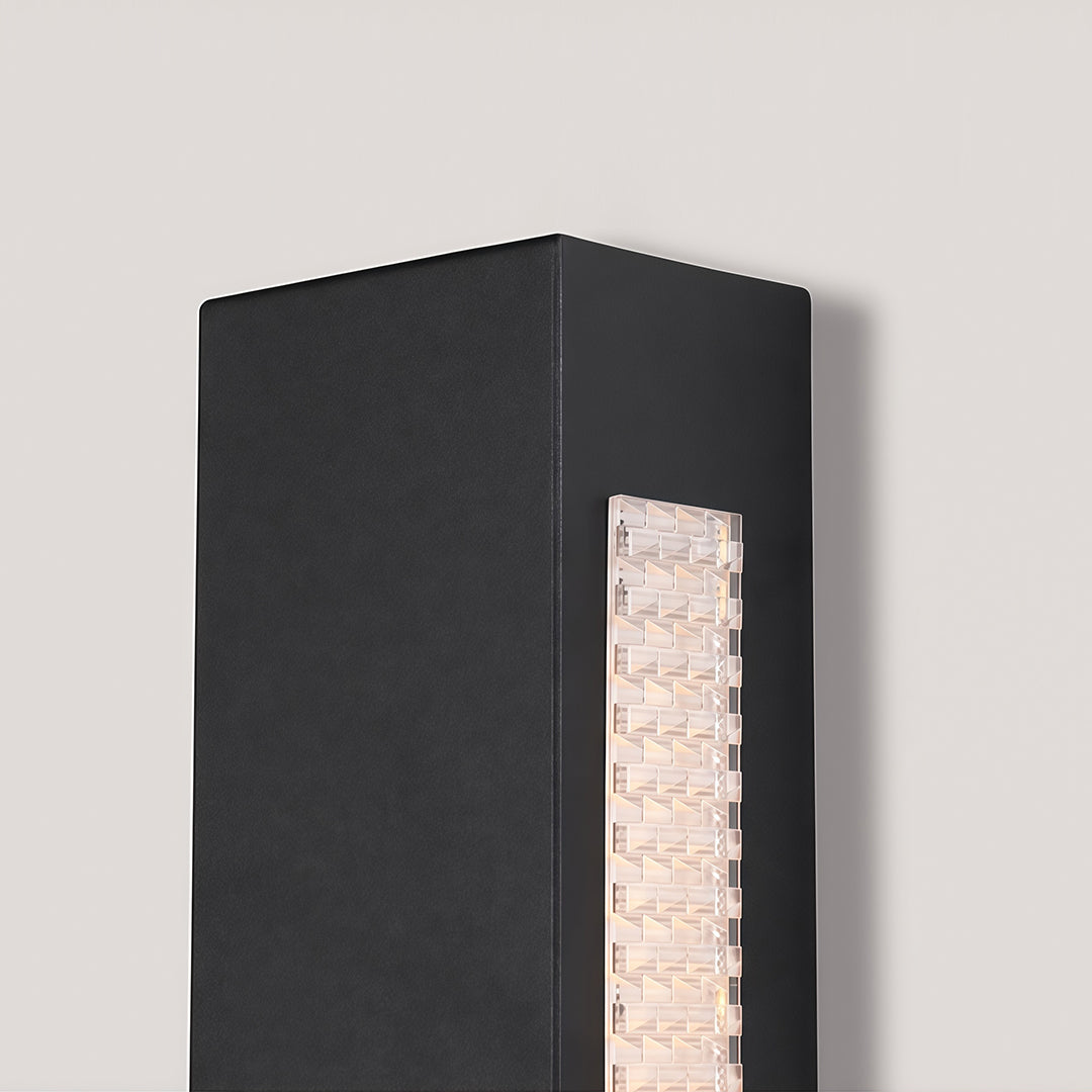 Outdoor wall mount lights perspective view highlighting black finish and vertical LED design