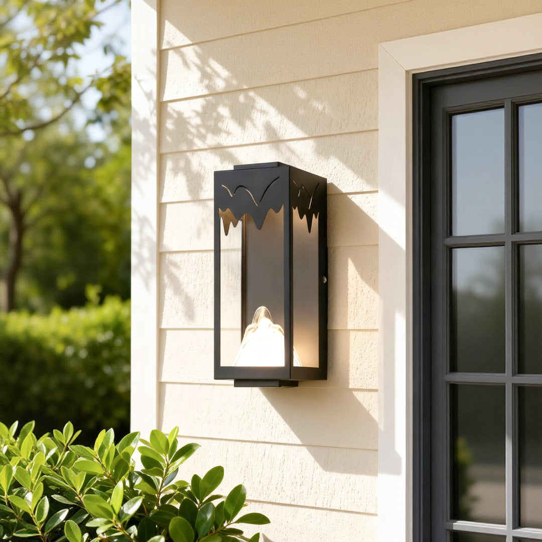 Outdoor wall lighting ideas installed on white exterior beside modern windows creating welcoming entrance illumination