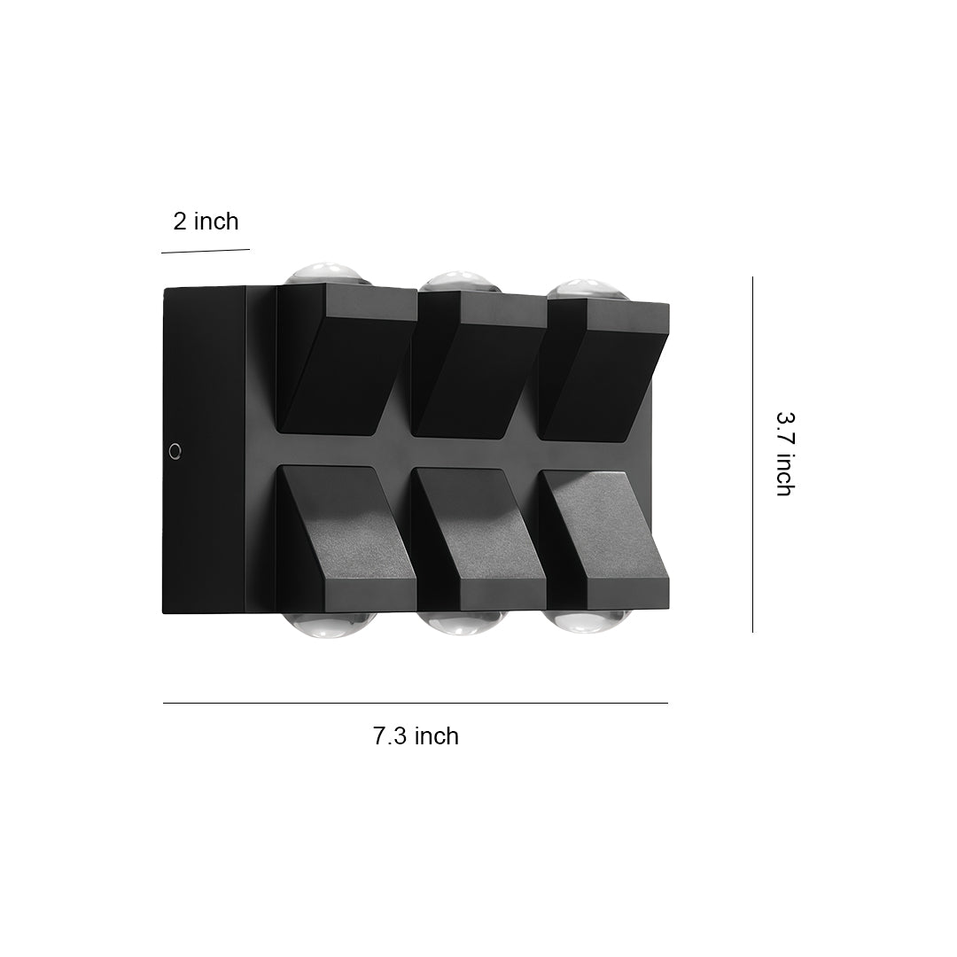 Outdoor wall lights black with glass shade chandelier inspired design featuring multi-segment geometric pattern with dimensions shown.