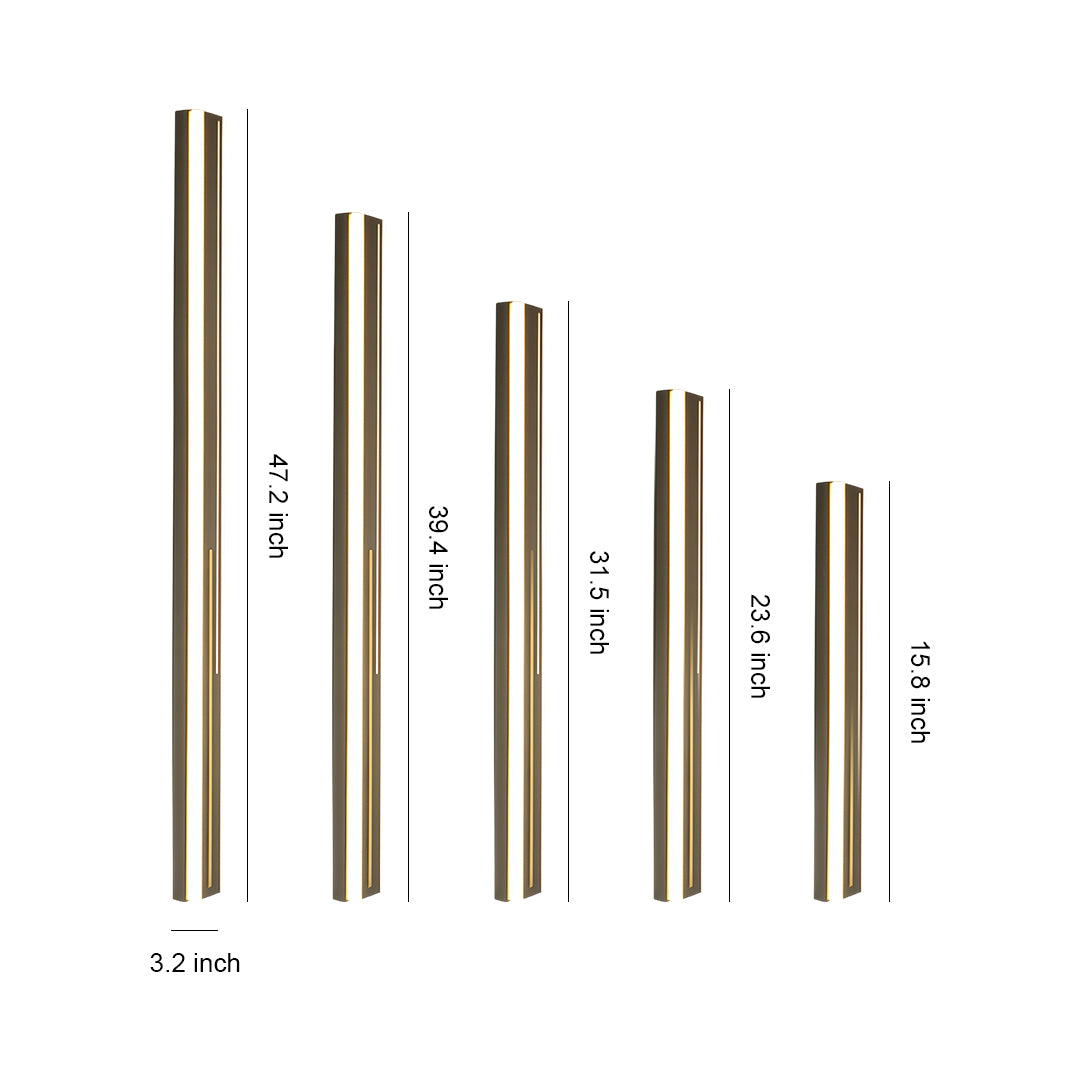 Multiple outdoor wall mount lighting fixtures displayed in descending height order with elegant proportions