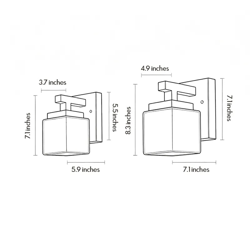 Outdoor wall sconce size guide showing two available height and width options