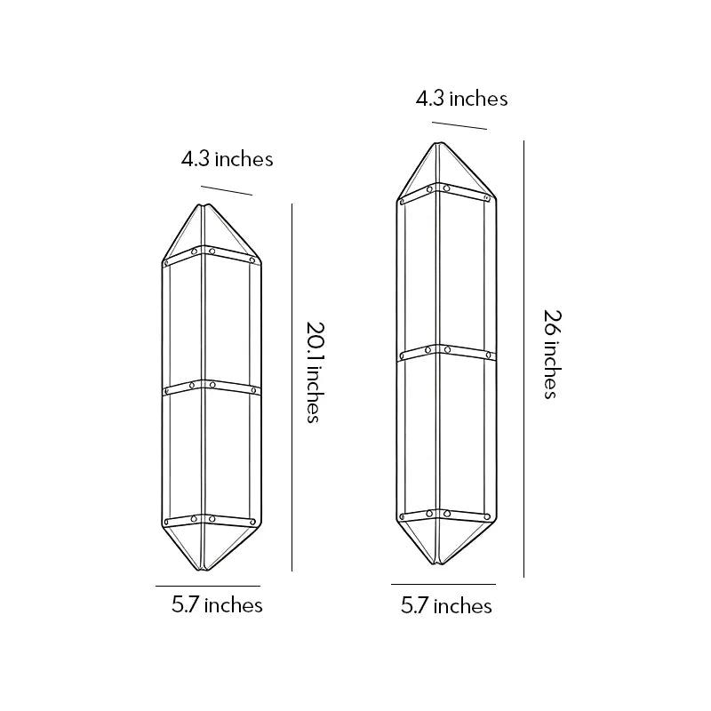 Outdoor wall sconce size guide showing two available height and width options