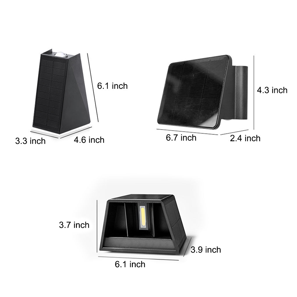 Outdoor wall sconce up and down lighting with a black exterior, showcasing its angular design.