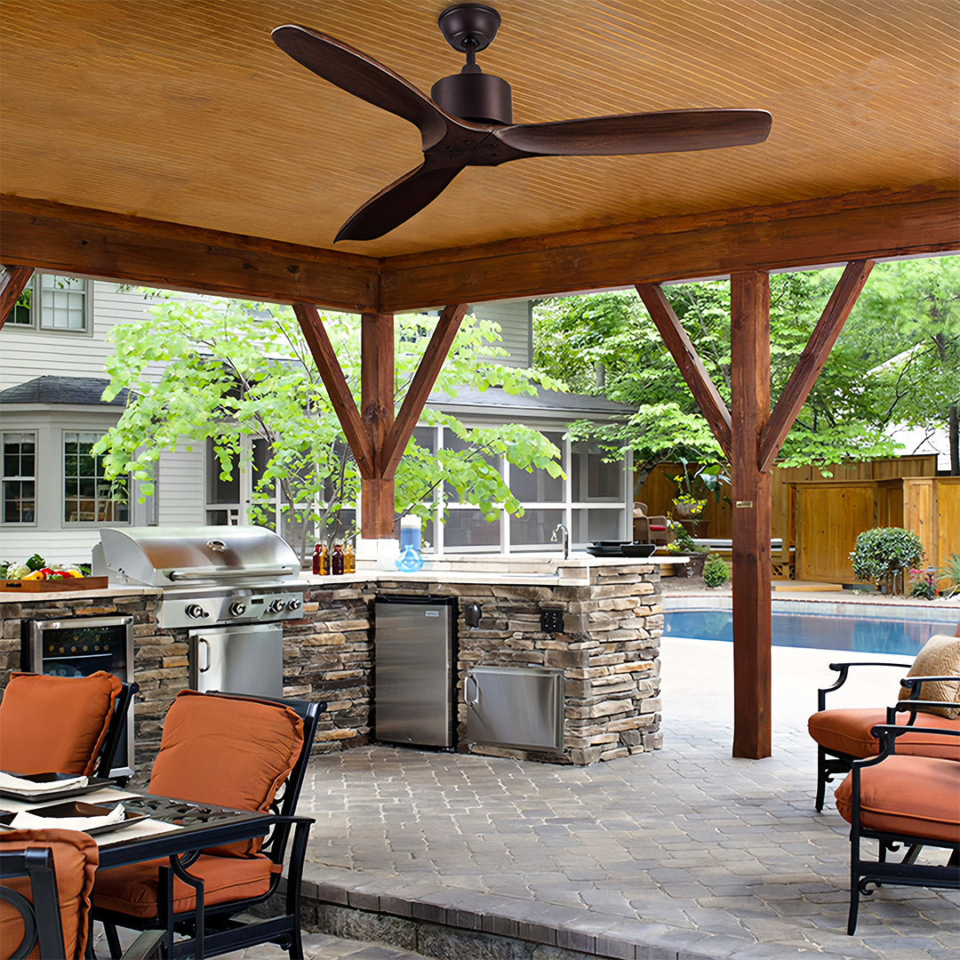 Outdoor wooden ceiling fans with light perfect for covered patio and deck areas