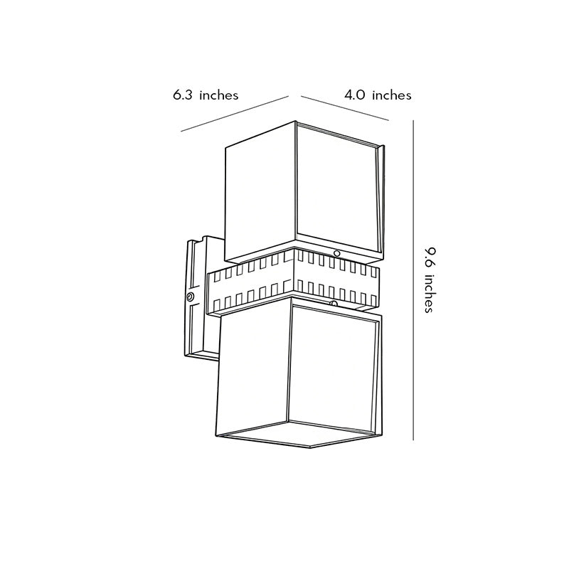 Technical diagram of outside up down wall lights showing dimensions and installation details.