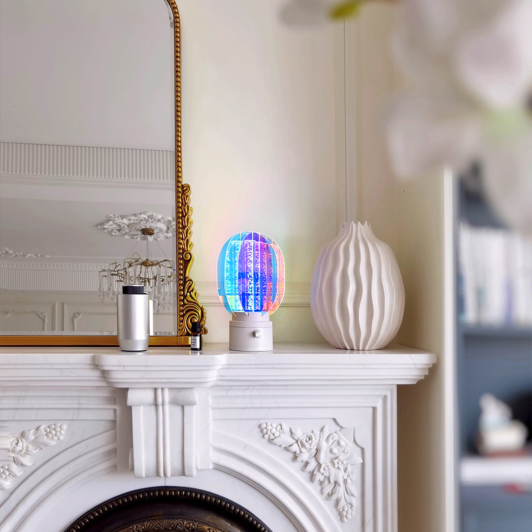 Stylish colourful table lamps featuring oval crystal shade creating beautiful ambient light display
