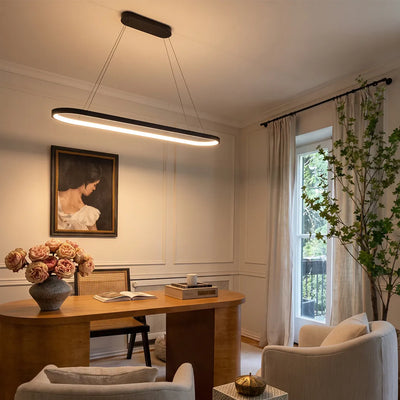 LED Oval Modern Black Pendant Light with Remote Control Artistic Pendant Light