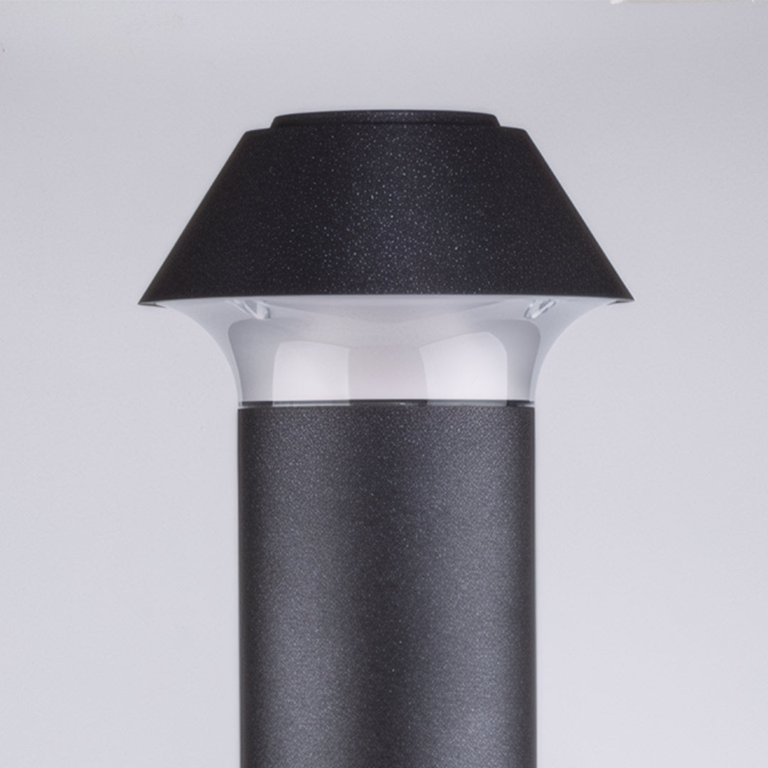 Close-up view of pagoda bollard showing detailed cap construction and LED light ring