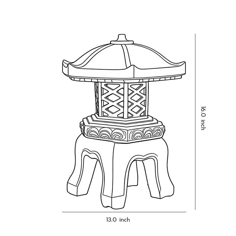 Line drawing of pagoda garden lights dimensions, providing installation specifications.
