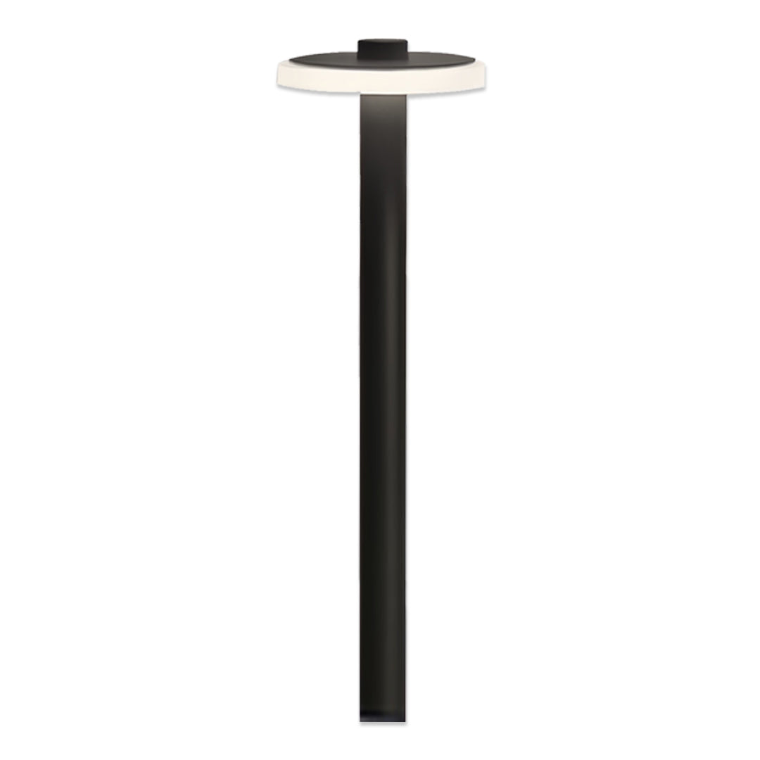 Modern black vertical path lighting outdoor pole light featuring a clean circular shade.