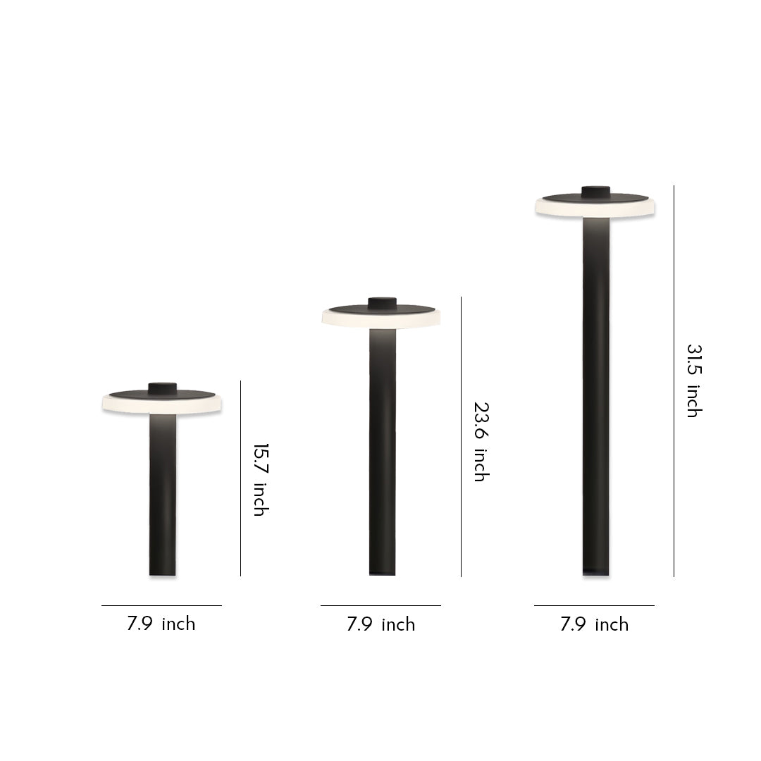 Sleek modern path lighting outdoor fixture set with multiple heights in a minimalist white design.