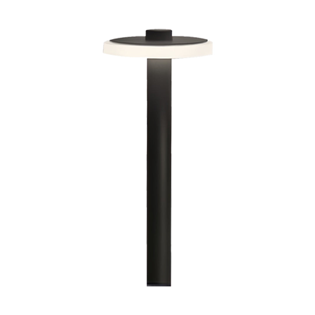 Tall black modern path lighting outdoor fixture with a slim pole and circular top.