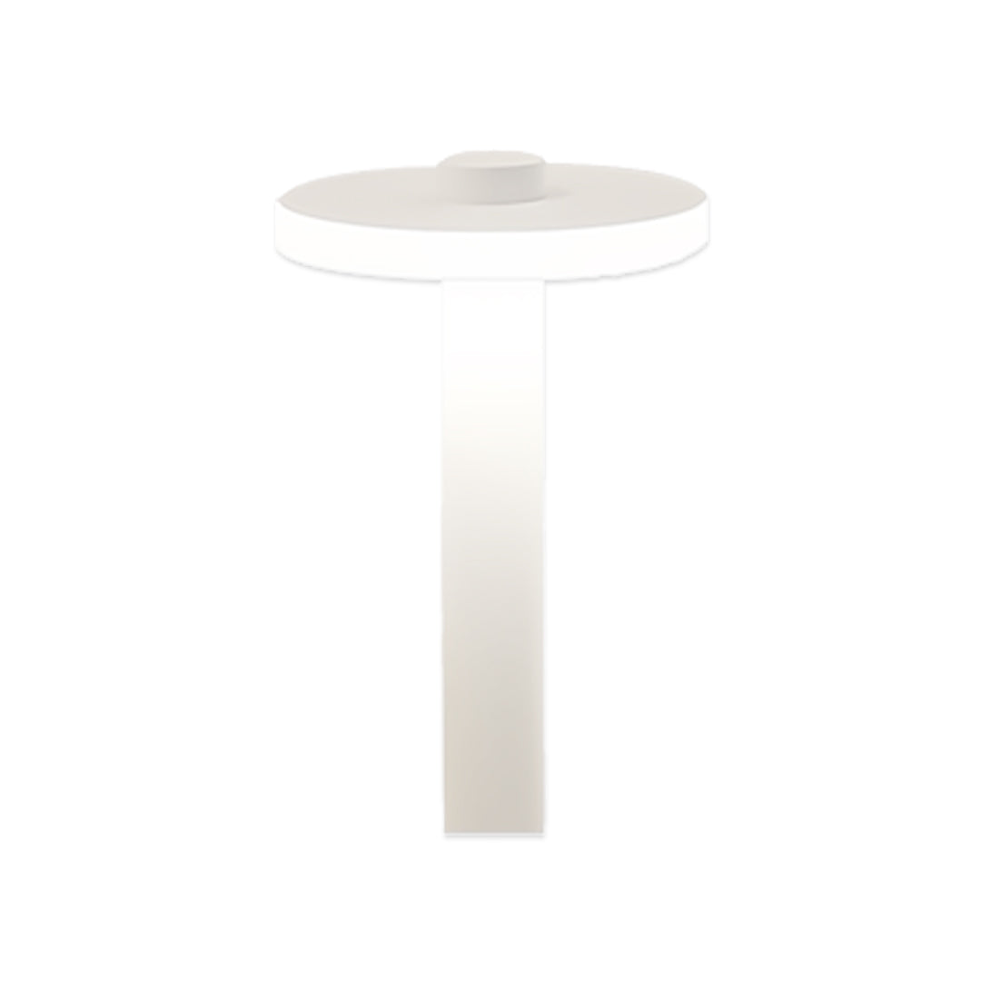 White minimalist path lighting outdoor bollard light with a soft circular top and clean silhouette.