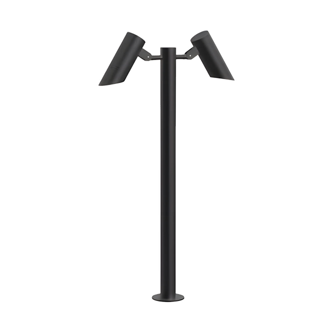 Contemporary twin-head path lights led in sleek black design shown on white backdrop.