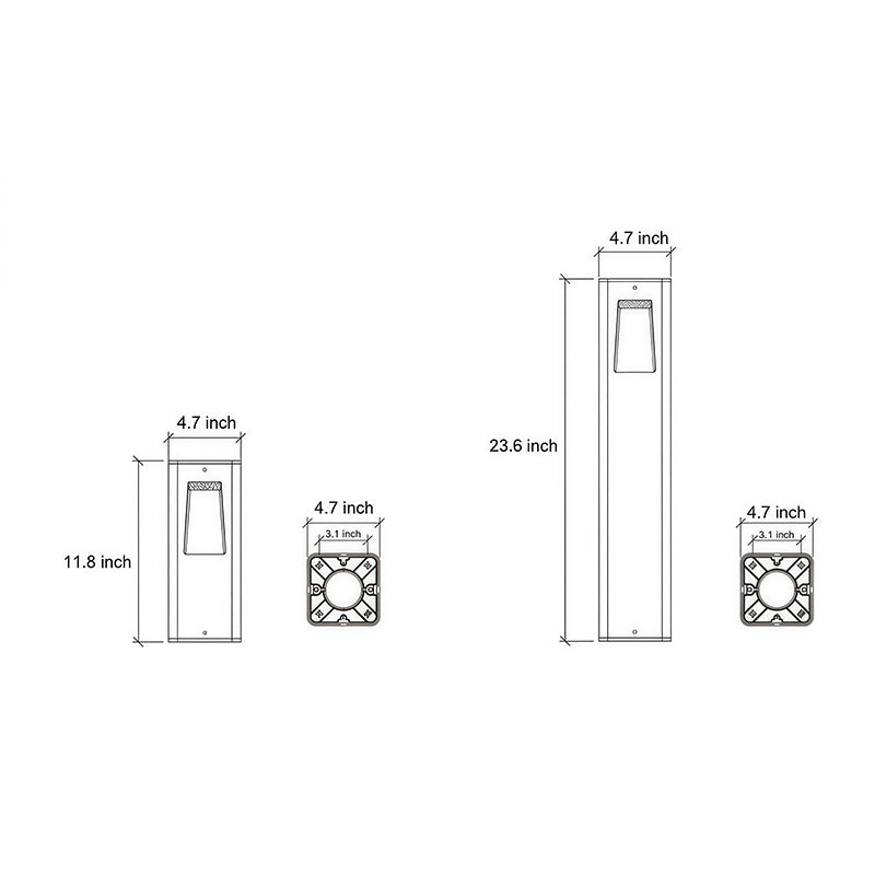Line drawing of pathway bollard lights dimensions, providing installation specifications.