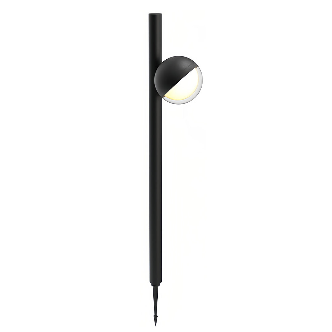Pathway landscape lighting with adjustable head on spike mount featuring directional positioning in black finish