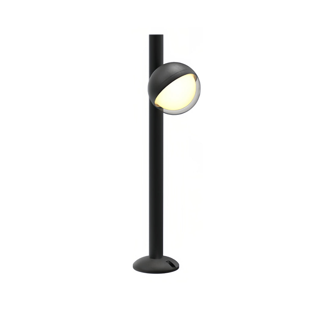 Pathway landscape lighting ground stake with spherical head and articulating joint in matte black finish
