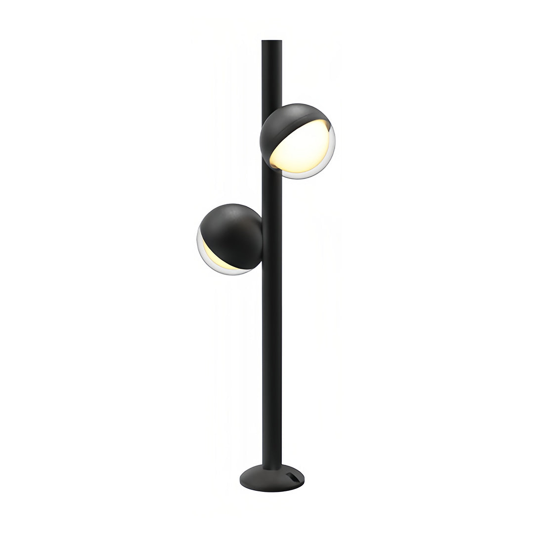 Pathway landscape lighting pole-mounted fixture with rotating ball-shaped head in contemporary matte black finish
