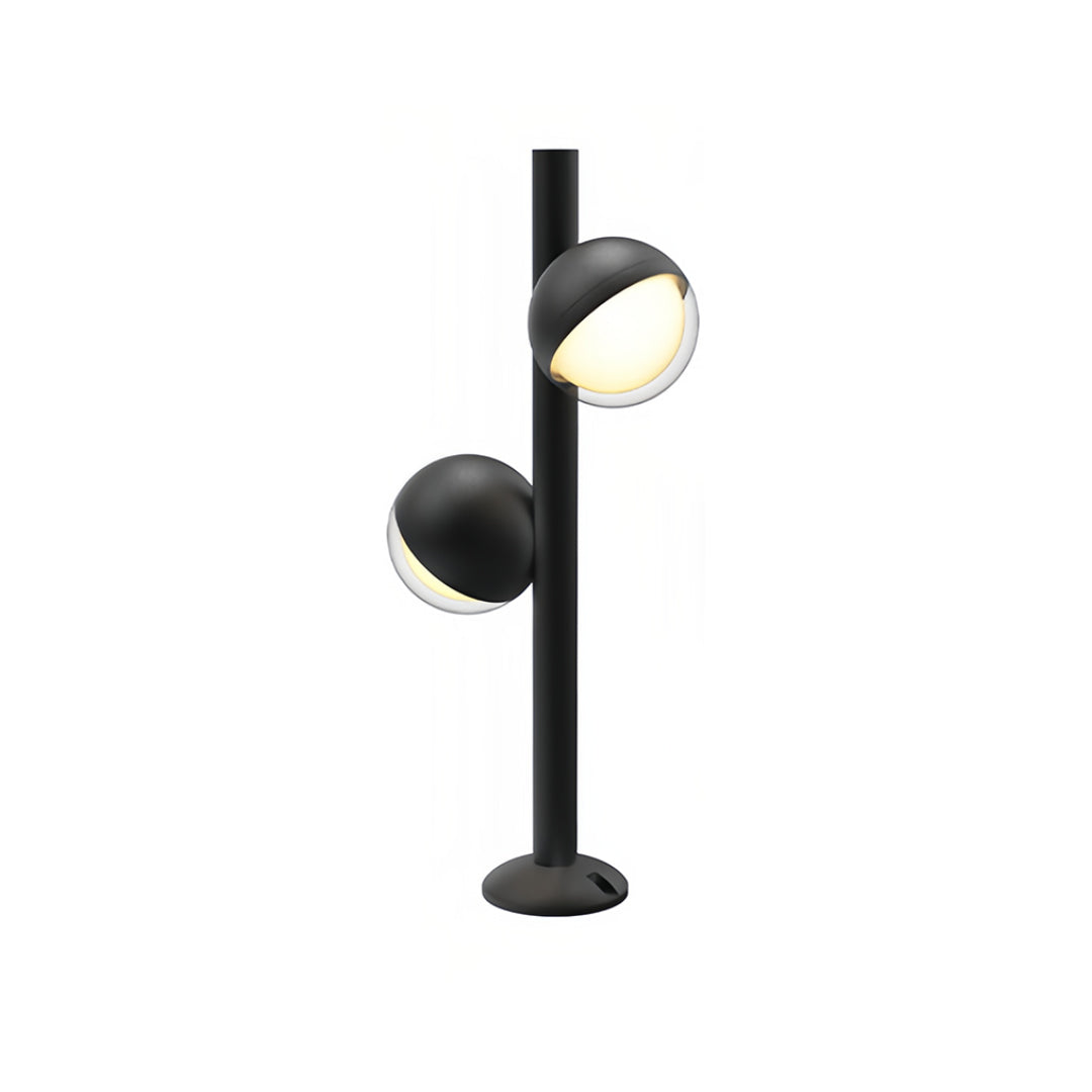 Pathway landscape lighting standalone fixture with directional sphere head mounted on tall black post