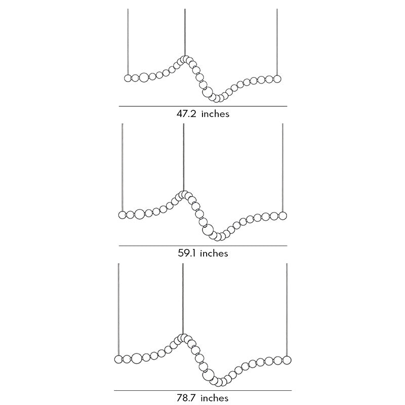 Technical diagram of pearl necklace light fixture showing dimensions and installation details.