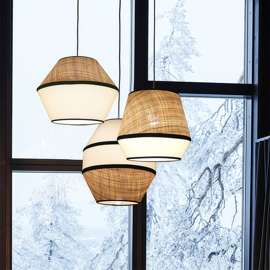 Pendant fabric light shade providing soft, diffused lighting for a peaceful and calming ambiance.