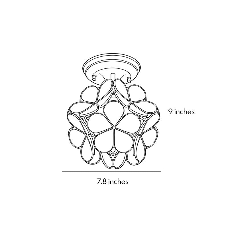 Petal shaped ceiling lights dimensions, front view with size specifications.