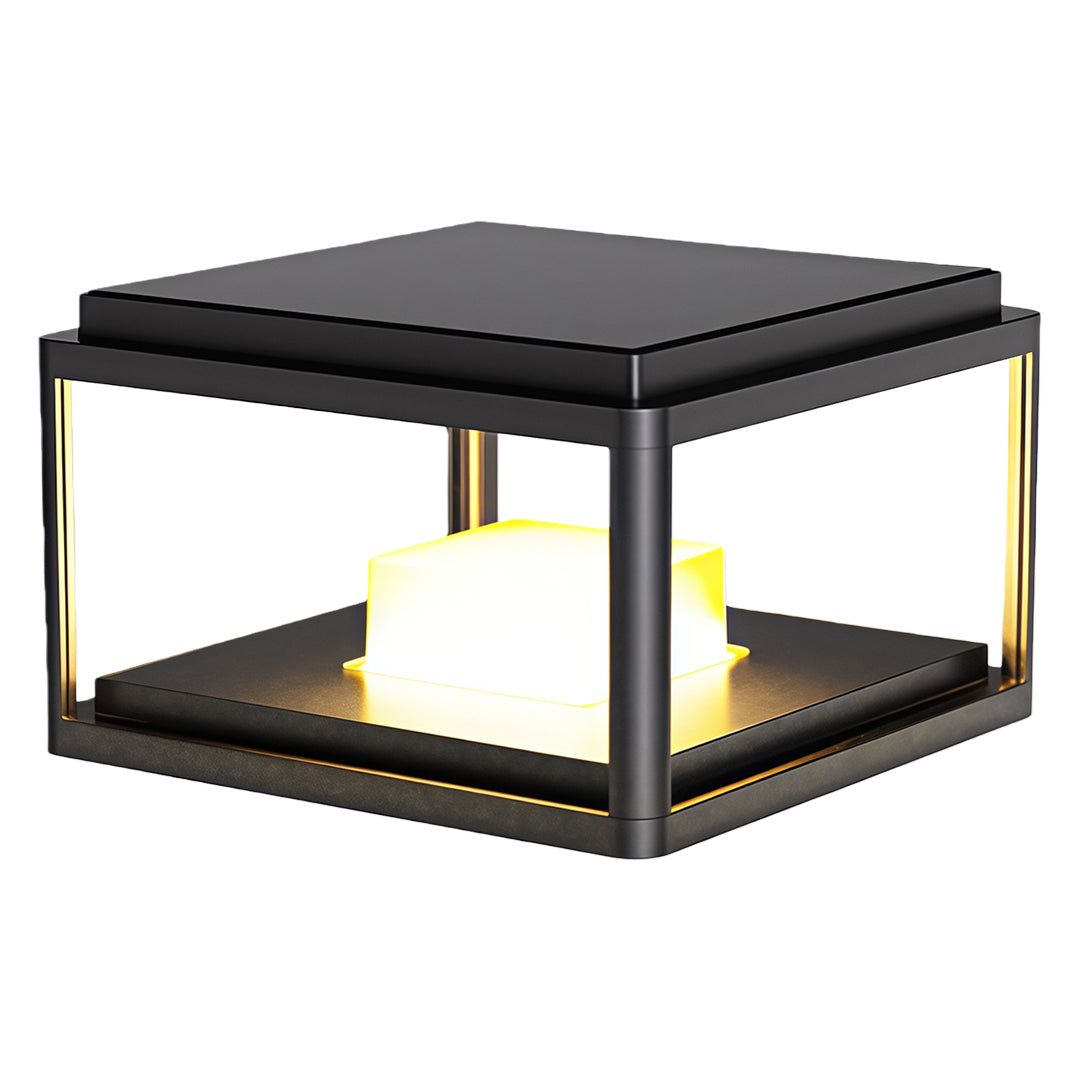 Pillar gate light installed near a fence and gate, providing warm and inviting illumination.