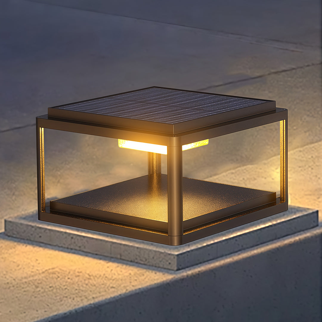 Pillar gate light in a nighttime setting, showcasing the warm and cozy illumination.