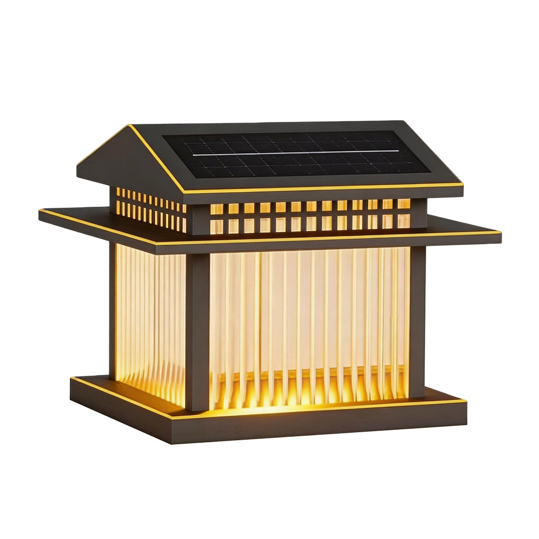 Pillar lamp light with a classic design, featuring a black frame and soft lighting.