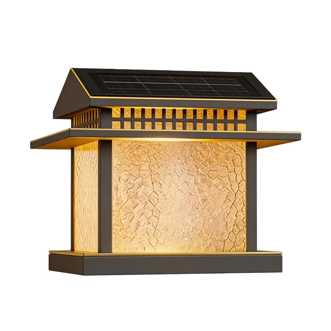 Modern pillar lamp light with clear glass panels, ideal for contemporary outdoor spaces.