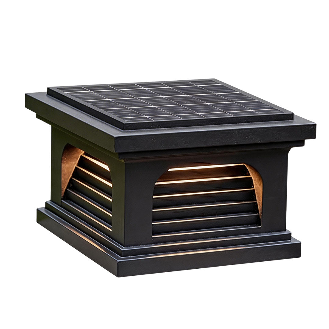 Pillar light design outdoor with a black metal body and warm light for garden pathways.