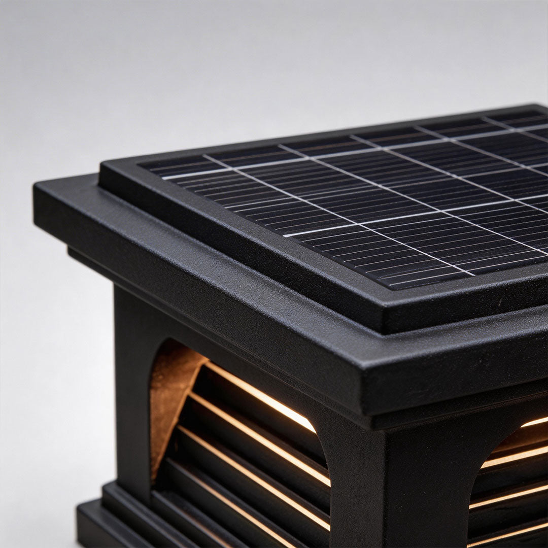 Top view of a pillar light design outdoor with a perforated surface for ventilation.