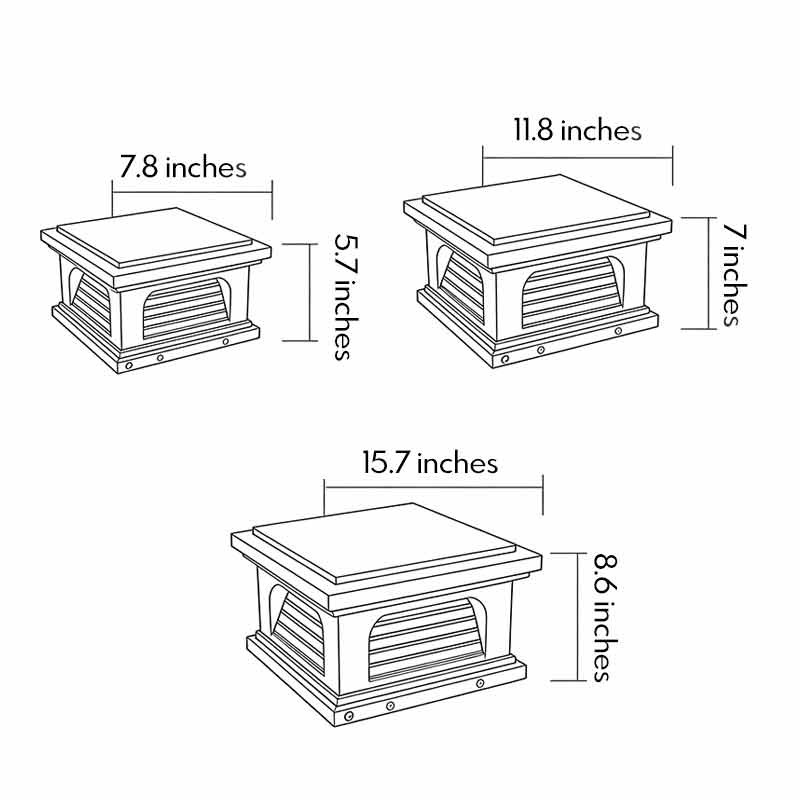 Technical diagram of pillar light design outdoor showing dimensions and structural details.