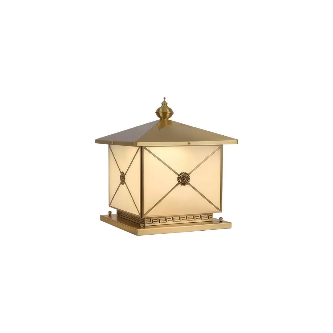 Premium pillar light solar isolated on white background with luxury bronze lantern styling.