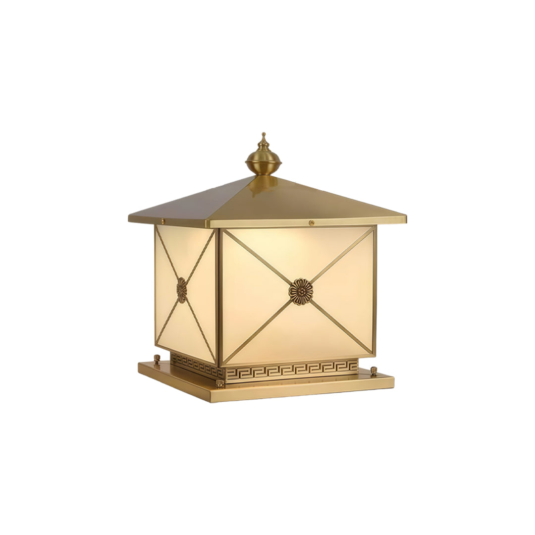 Elegant pillar light solar with square lantern design isolated on clean white background.