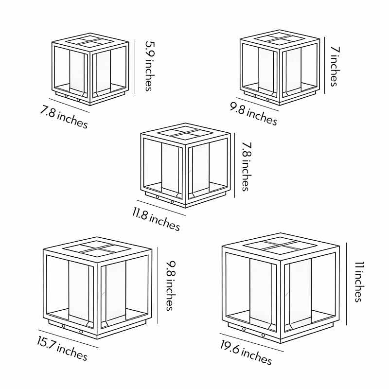 Technical diagram of pillar lighting showing dimensions and structural details for installation.