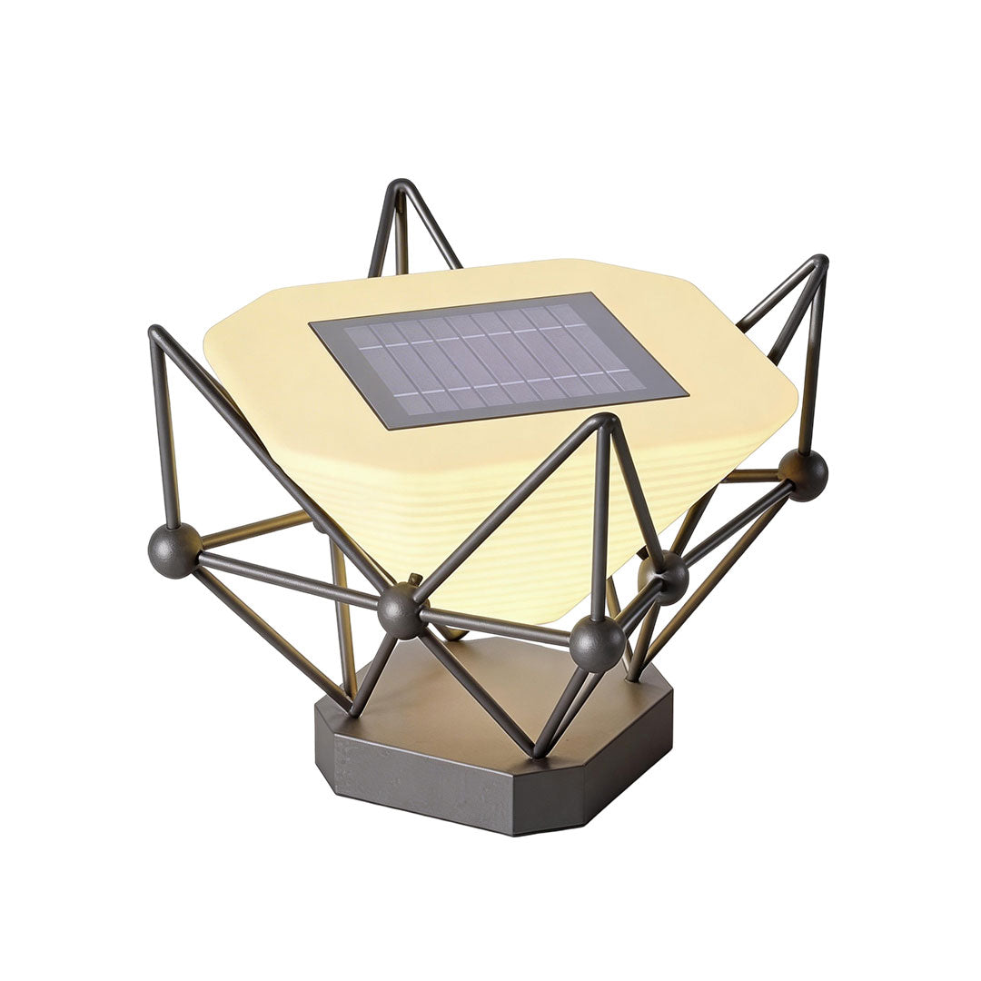 Pillar lights for garden with a black frame and solar panel, providing sustainable lighting.