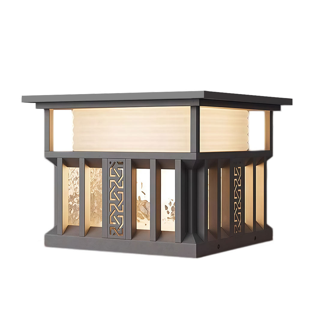 Pillar lights for house with a traditional design and illuminated panels for ambient lighting.