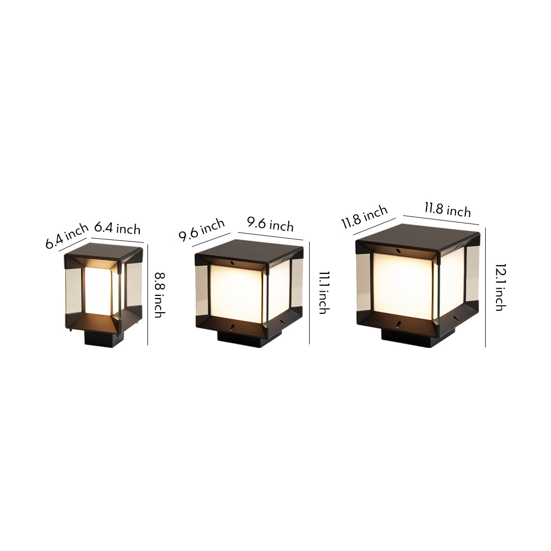 Pillar lights outdoor modern with full size chart showing product dimensions.