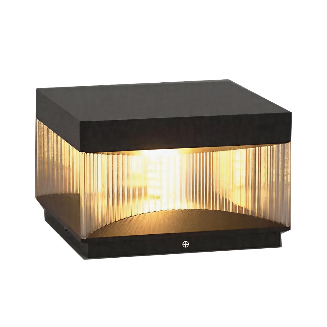 Pillar lights outdoor solar product image with compact square lantern design on white background.