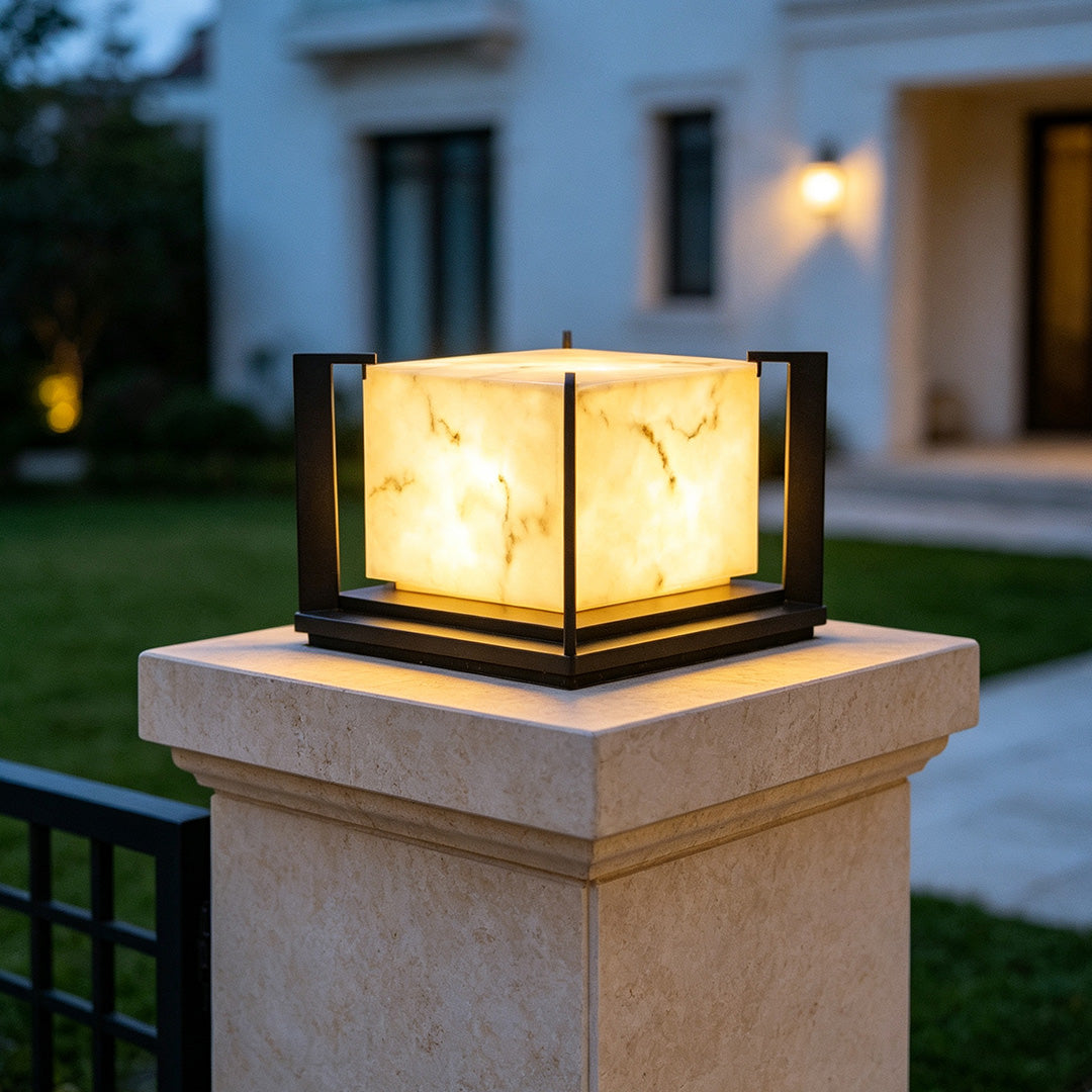 Pillar solar garden lights providing energy-efficient illumination for pathways, gardens, and outdoor spaces