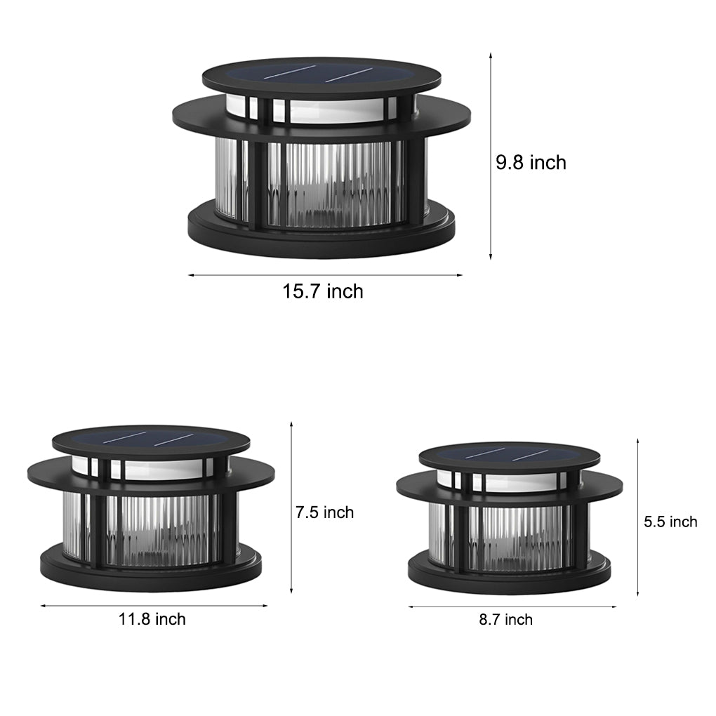 Pillar solar light dimension drawing showing height and diameter measurements.