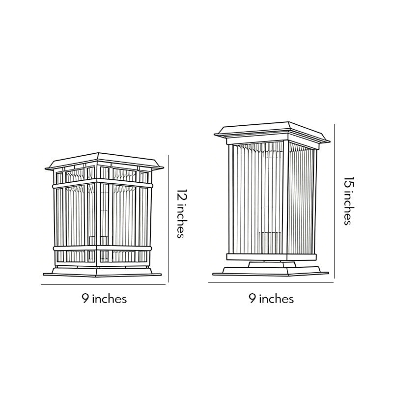 Technical dimension drawing of pillar solar light, showing height and width measurements for installation reference.