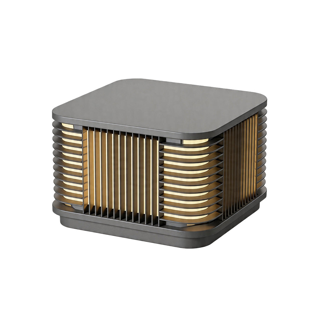 Pillar solar lights product image with compact square cage design on white background.