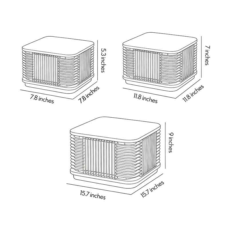 Pillar solar lights dimension drawing displaying multiple size options for exterior pillar installation.