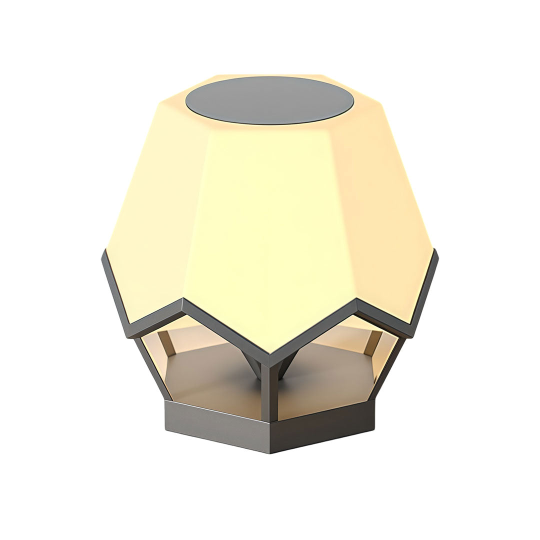 Pillar top solar lights product image with decorative geometric outdoor design on white background.