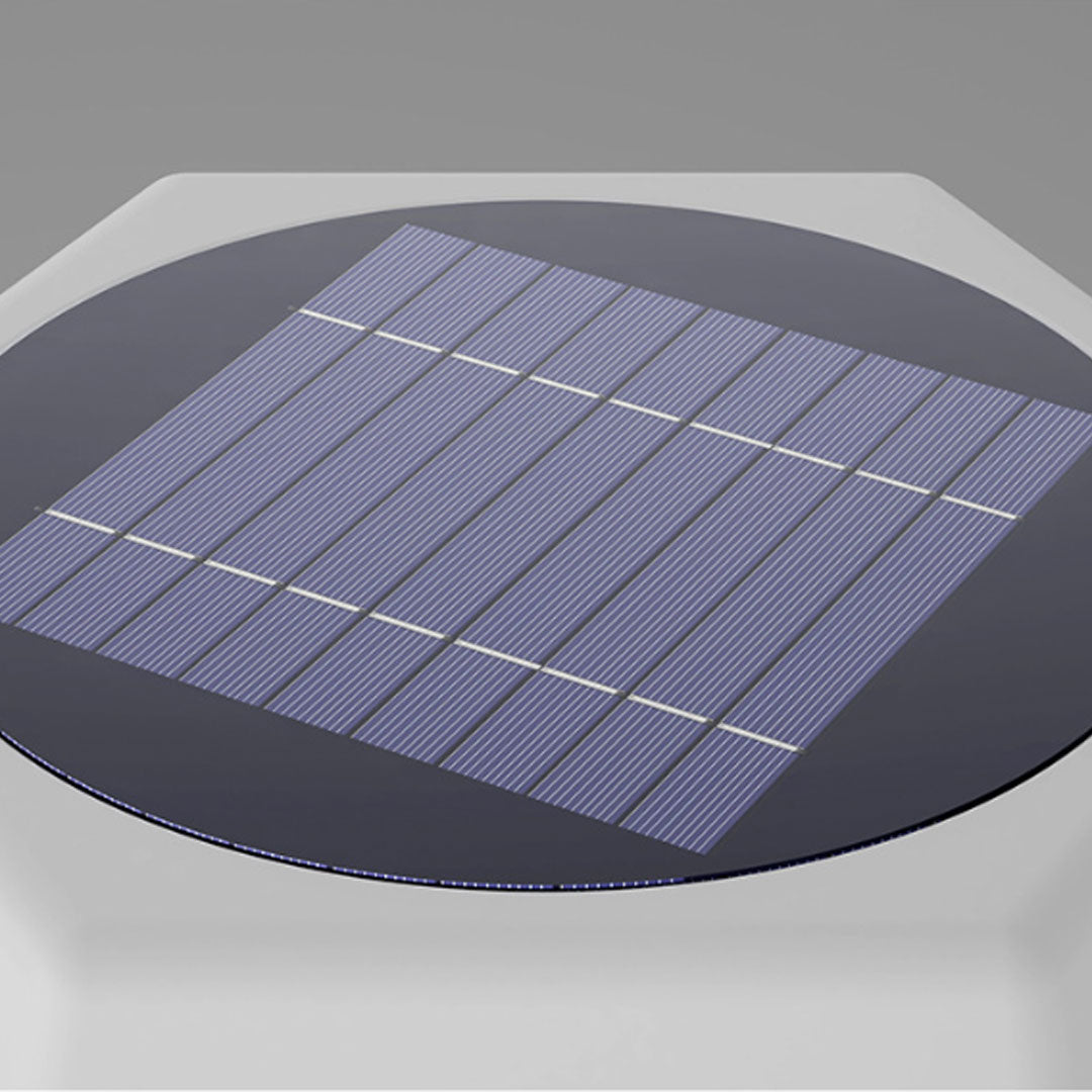Top solar panel detail of pillar top solar lights with integrated outdoor energy-saving technology.