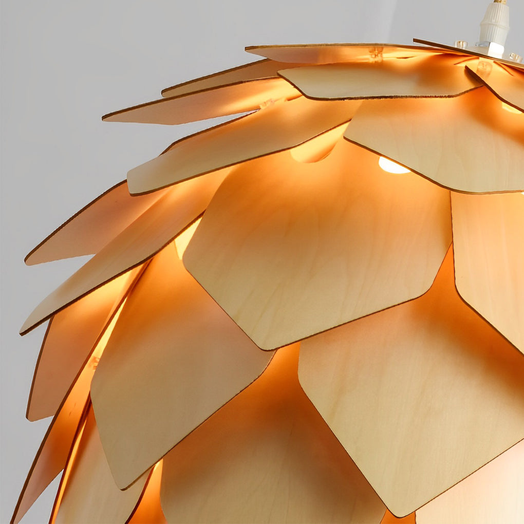 Pinecone pendant light with a sleek design, illuminating a modern kitchen island.