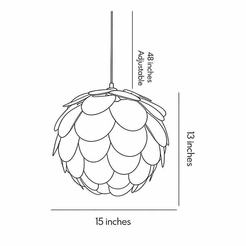 Technical diagram of pinecone pendant light showing dimensions and installation details.